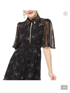 Topshop Black Embellished Star-Print Dress